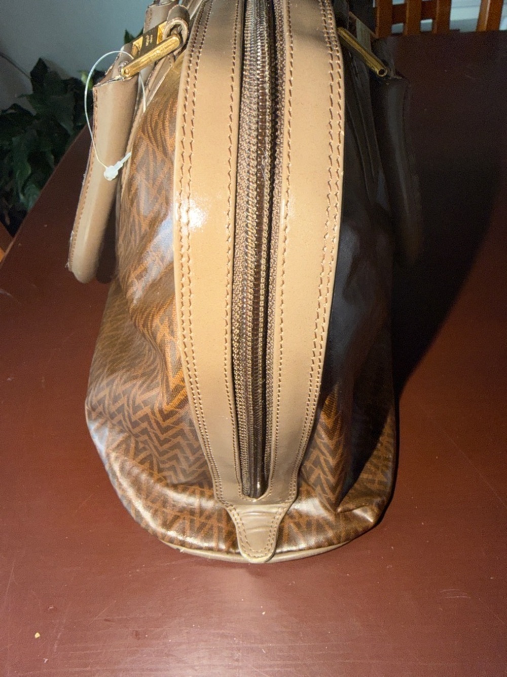 Valentino Brown Monogram Satchel with Gold Hardware - Picture 6 of 12
